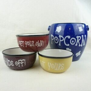 WMG 2004 Ceramic Popcorn Bucket and 3 Individual Serving‎ Bowls Set Multi